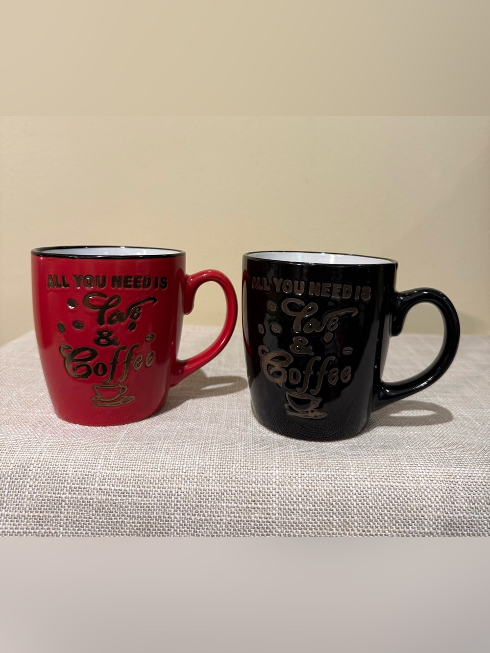 Royal Norfolk "All You Need Is Love & Coffee" Mugs - Set of 2 (Red & Black)